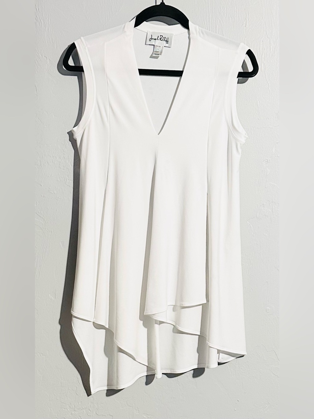Joseph Ribkoff White Flowy Sleeveless Asymmetrical Crewneck Tank Tunic Top, 4